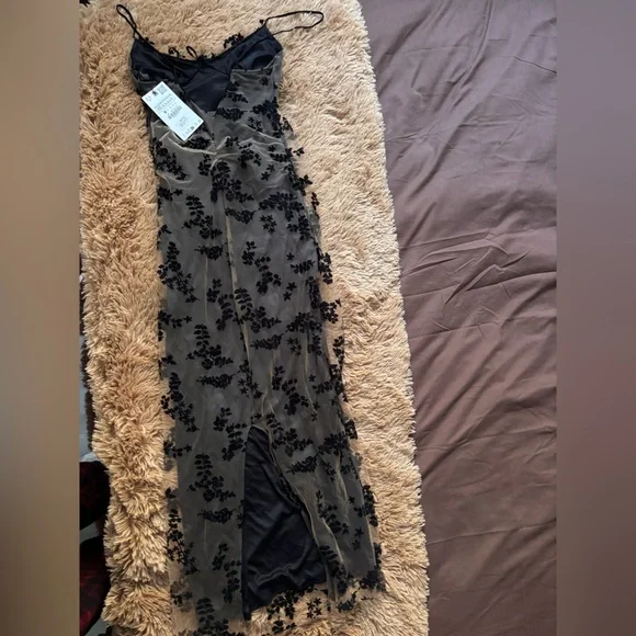 Zara Black Floral Mesh Maxi Slip Dress - Picture 4 of 4